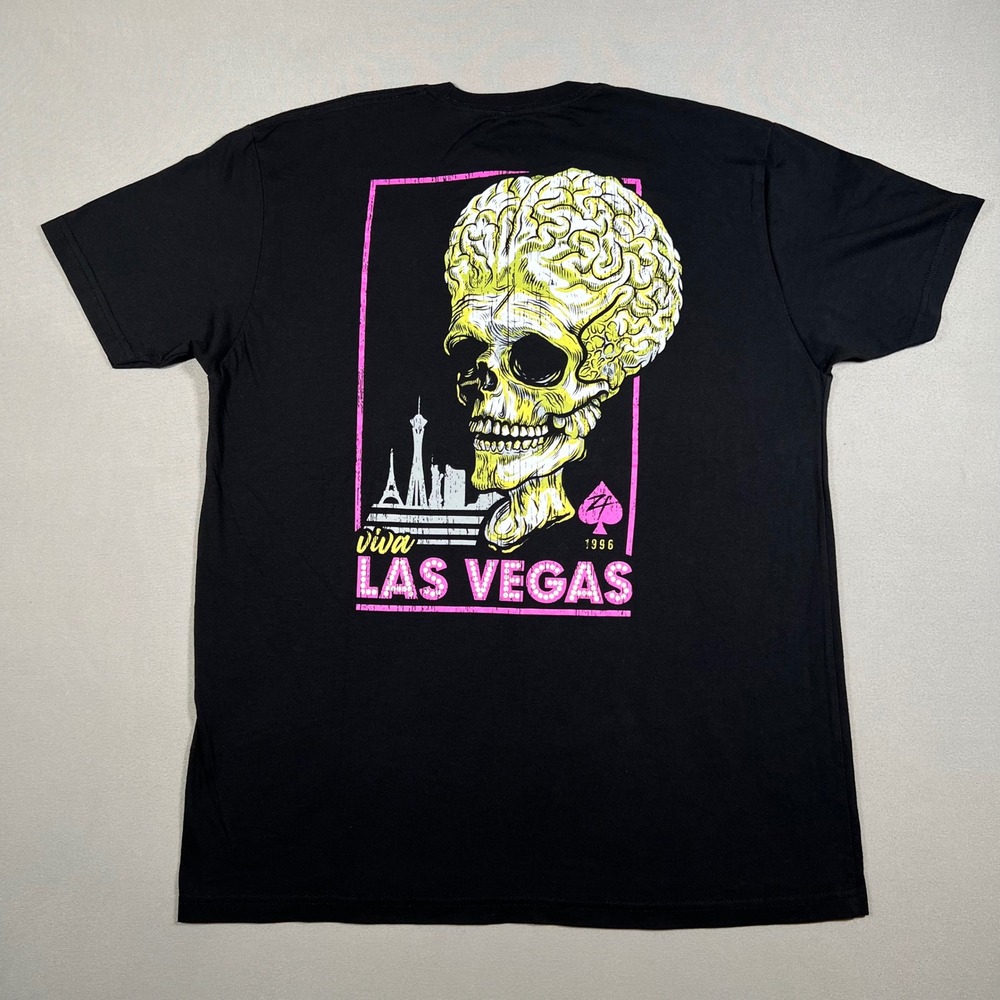 Zero Foxtrot Viva Las Vegas Alien Skull Brain T-Shirt Mens XL Black Short Sleeve